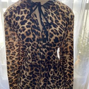 Leaped print, long-sleeved sheer top.